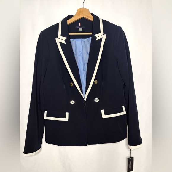 Tommy Hilfiger Dark Blue Blazer with White Accents Size 14 - Picture 3 of 11